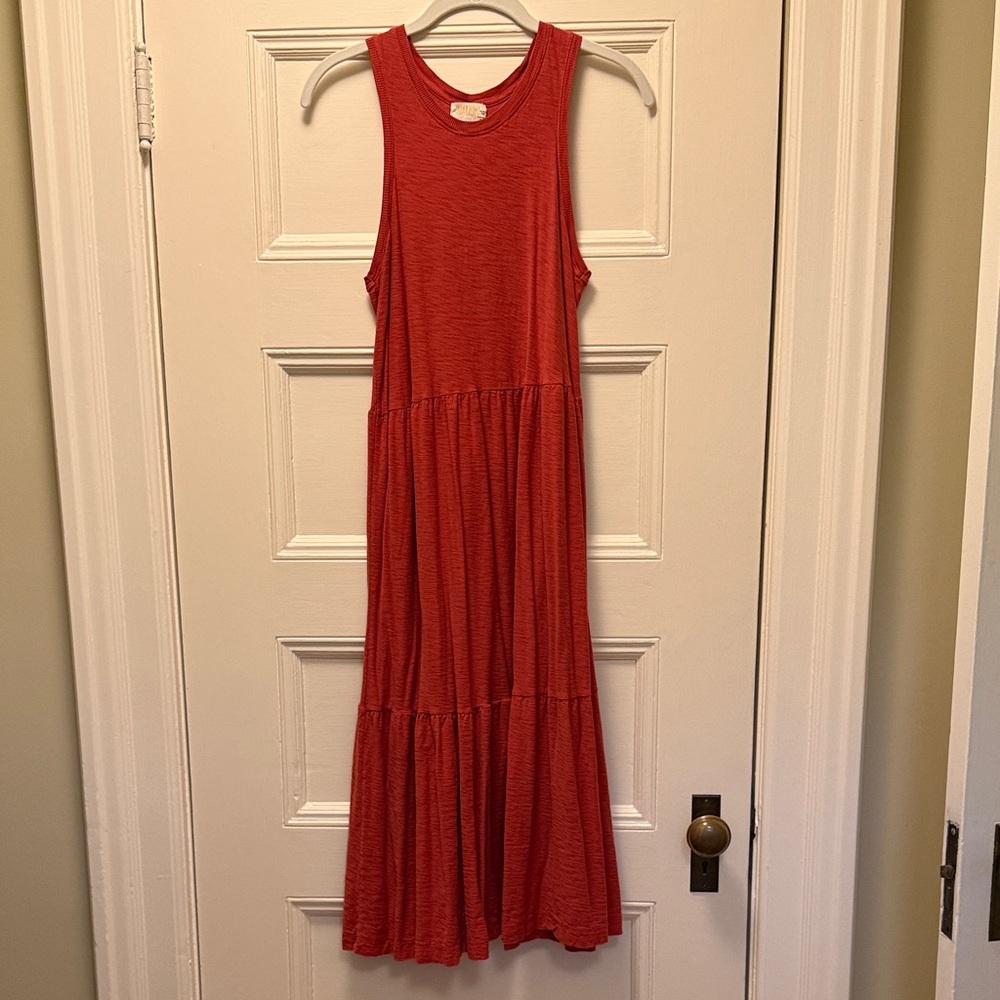 Nation LTD Sleeveless Tiered Maxi Dress in Coral Red